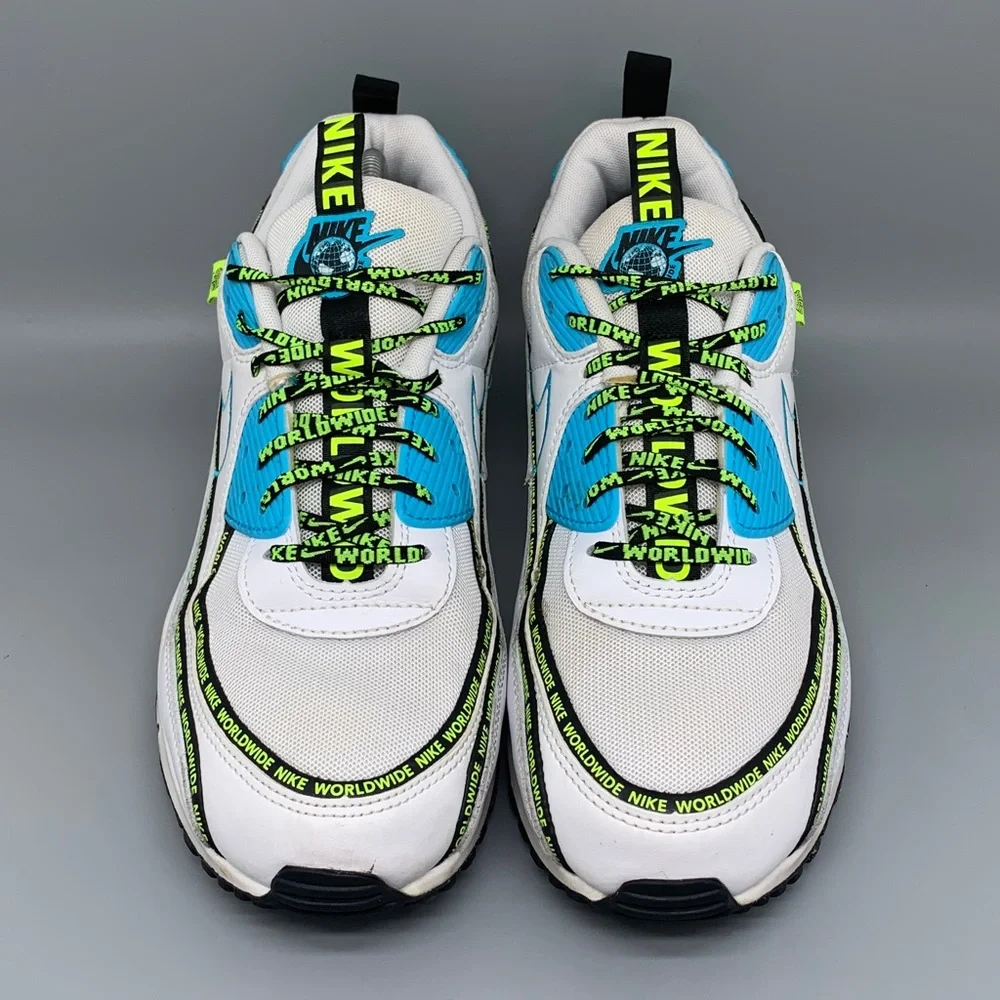 Nike Air Max 90 SE Worldwide White/Blue Volt Running Shoes CZ6419‑100 Men’s 11.5